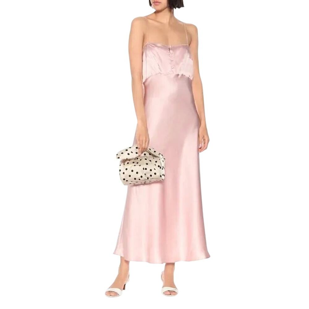 Bernadette Pink Florence Silk Satin Slip Maxi Dress Size 36